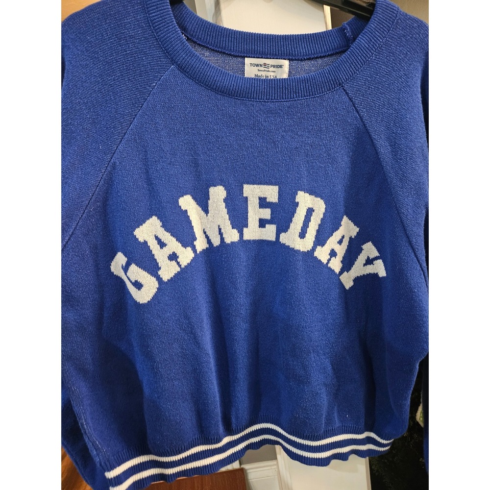 Town Pride Gameday Sweater Royal Blue Womens Medium Raglan Sleeve Made in USA
